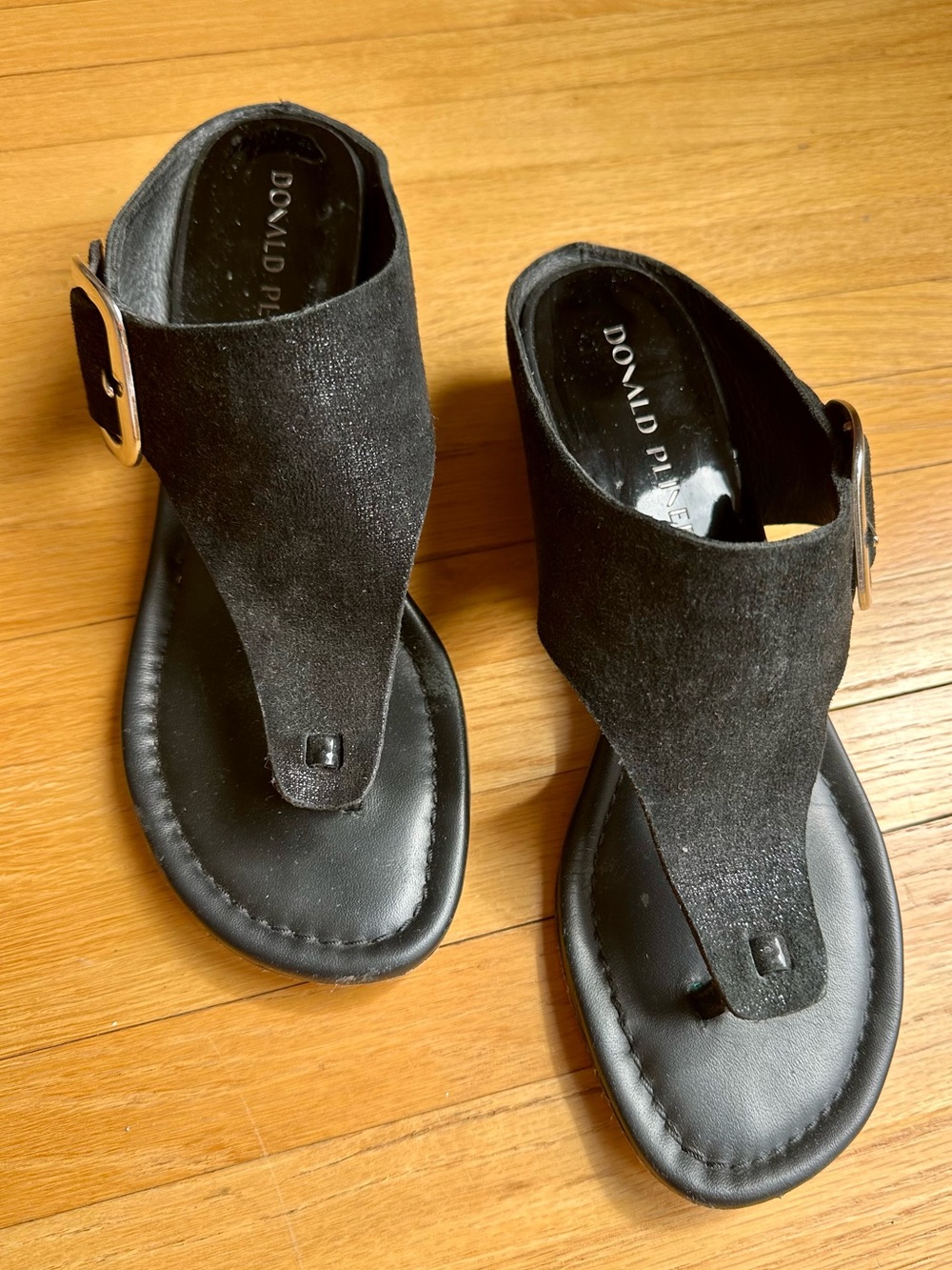 DONALD PLINER Black Women's Wedge Sandals with Silver Buckle Strap - Picture 2 of 5